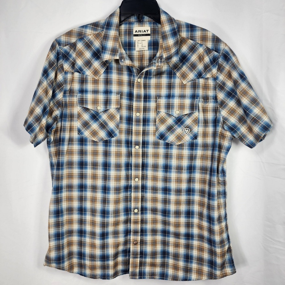 Ariat‎ Retro Fit Mens Plaid Western Snap Shirt XL Rodeo Ranch Chore Button Retro